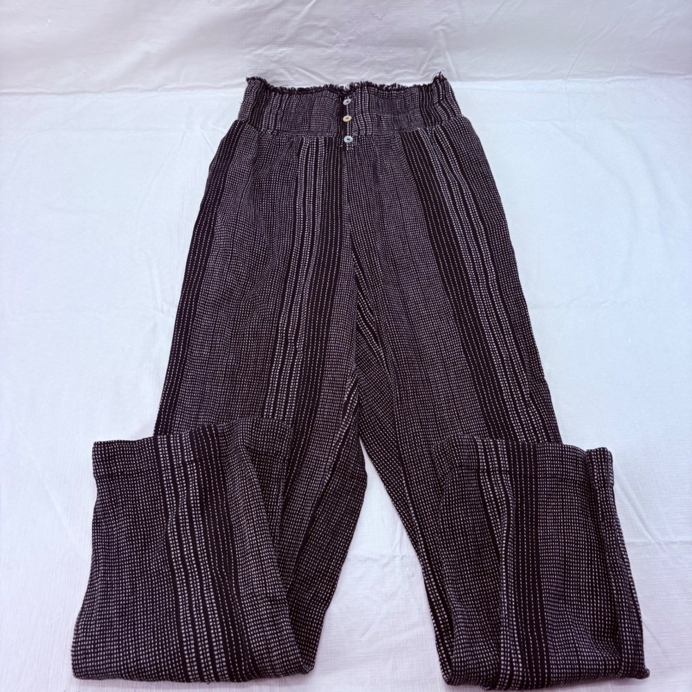 Blue Rain Womens XS Black White Striped Wide Leg Smocked High Waist Pants